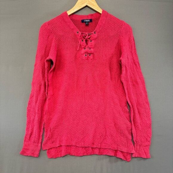 Chaos Ralph Lauren Women’s 1/4 Knit Sweater Size Medium Linen Blend Red Color - Picture 1 of 9